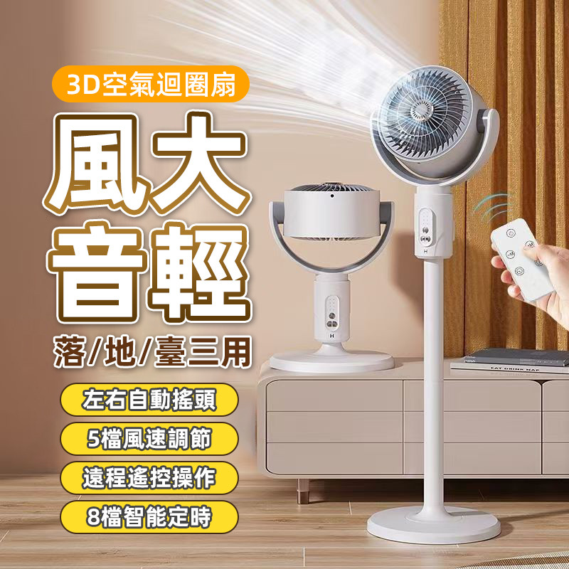 落地靜音循環扇 風扇 360度轉涼風扇 外旋式循環扇 靜音風扇 節能扇 渦流空氣循環扇 遠程遙控定時風扇 電風扇