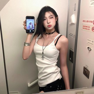 白色字母印花緊身純棉吊帶背心女夏季性感舞蹈辣妹打底衫上衣外穿