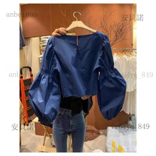 a849春夏女裝 法式獨特別緻方領泡泡袖襯衫女春季歐貨宮廷風白色上衣燈籠袖襯衫【安貝諾】