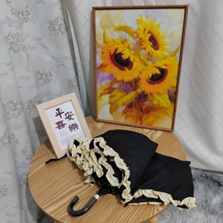 【現貨】蘿莉塔榻榻米三折彎鉤純黑花邊簡約無黑膠晴雨傘公主傘230g超輕款 兒童 學生 交換禮物