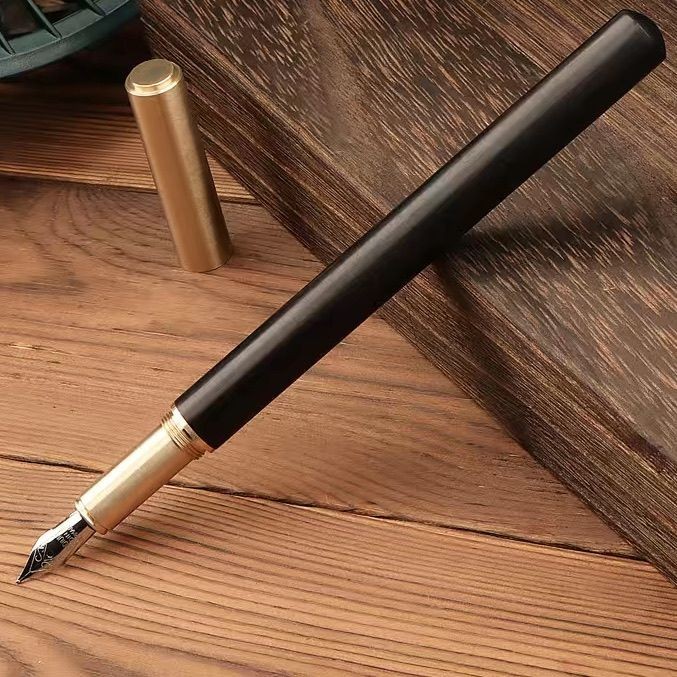 復古黃銅檀木老式鋼筆成人學生練字書法金屬重手感可換墨囊美工筆