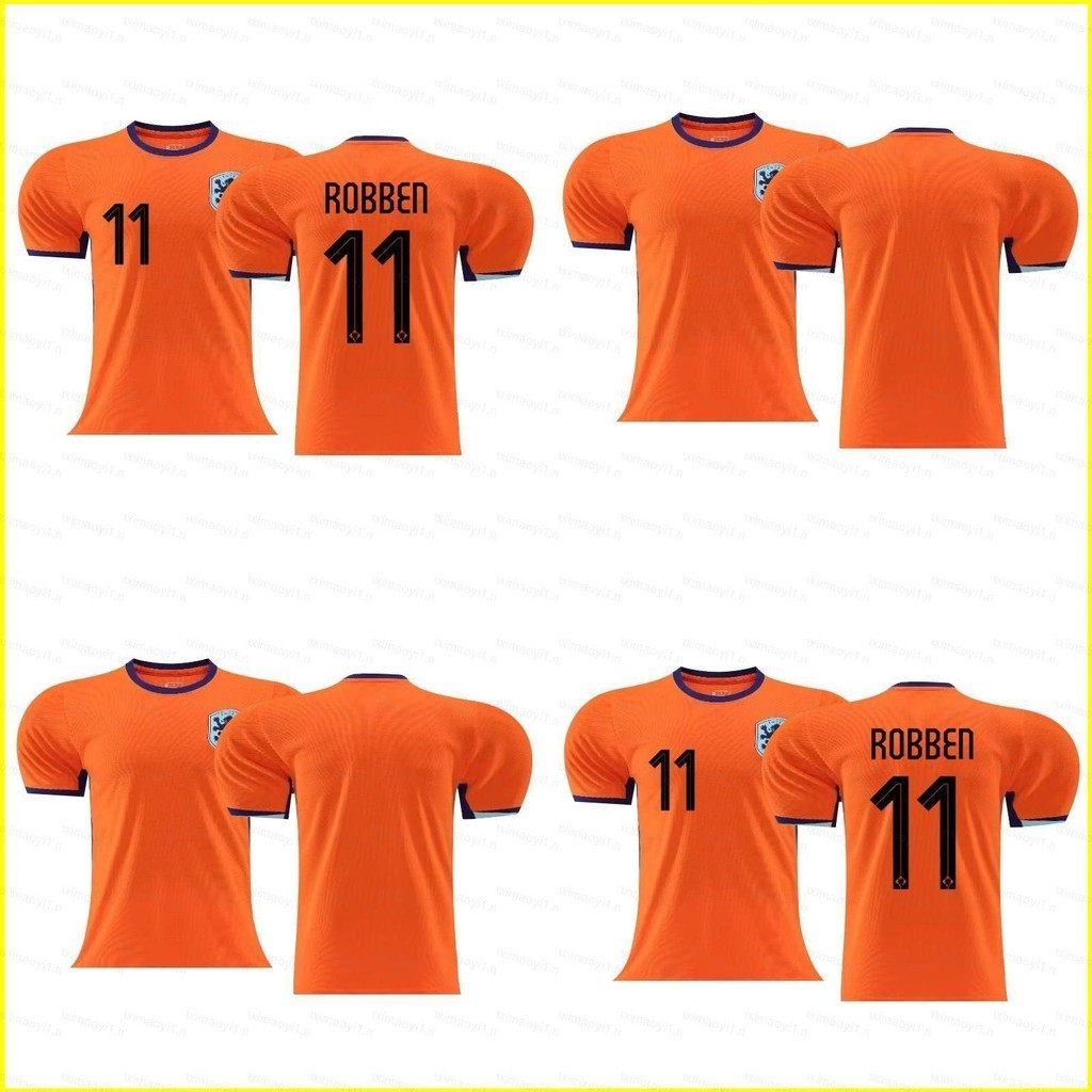 我的 2024-2025 年荷蘭主場 Robben 無號碼球衣足球運動 T 恤兒童成人加大碼