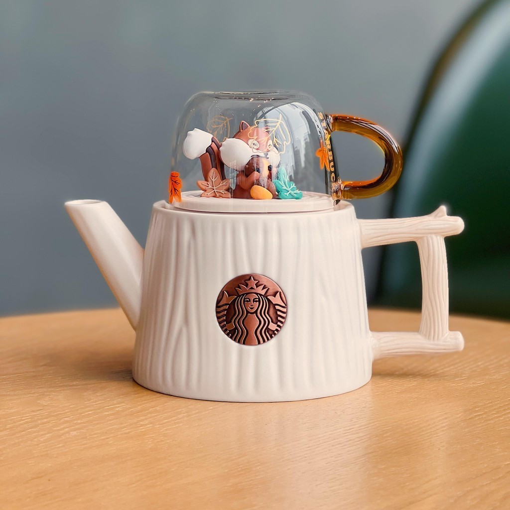 現貨出售—星巴克杯子22新款中秋暖秋卡通松鼠送禮陶瓷桌面馬克水杯中式茶壺
