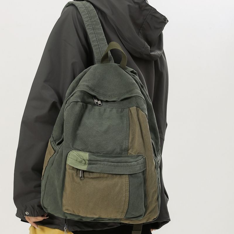 【Porter】日系復古森系韓版大容量帆布後背包ins書包撞色休閒學生背包