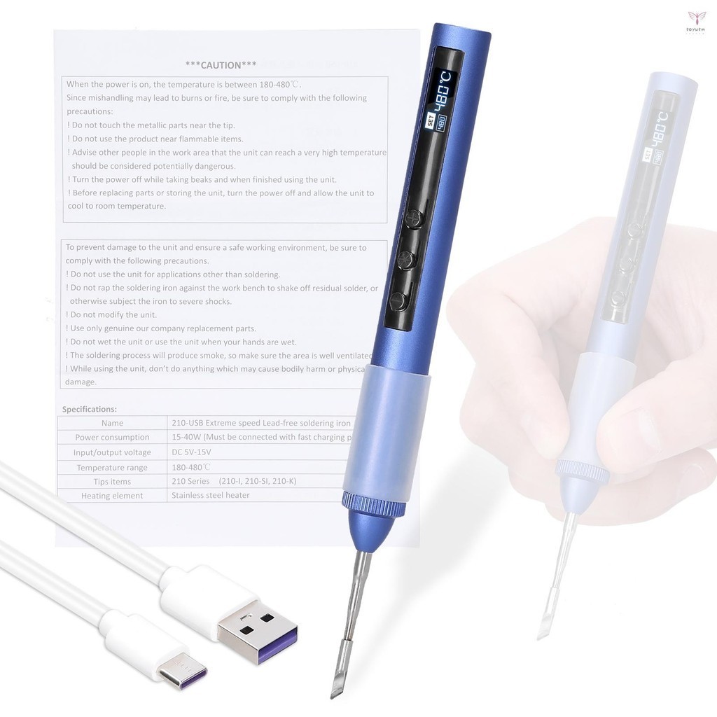 智能電烙鐵便攜式usb焊台180-480°C 具有溫度設置和校準功能的 OLED 顯示焊筆