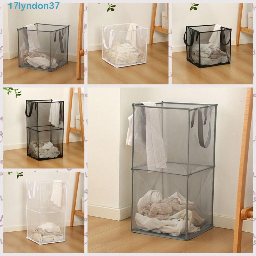LYNDONB網狀洗衣籃,方塊字單層/雙層可折疊洗衣袋,多功能帶手柄大容量臟衣服收納籃洗衣房