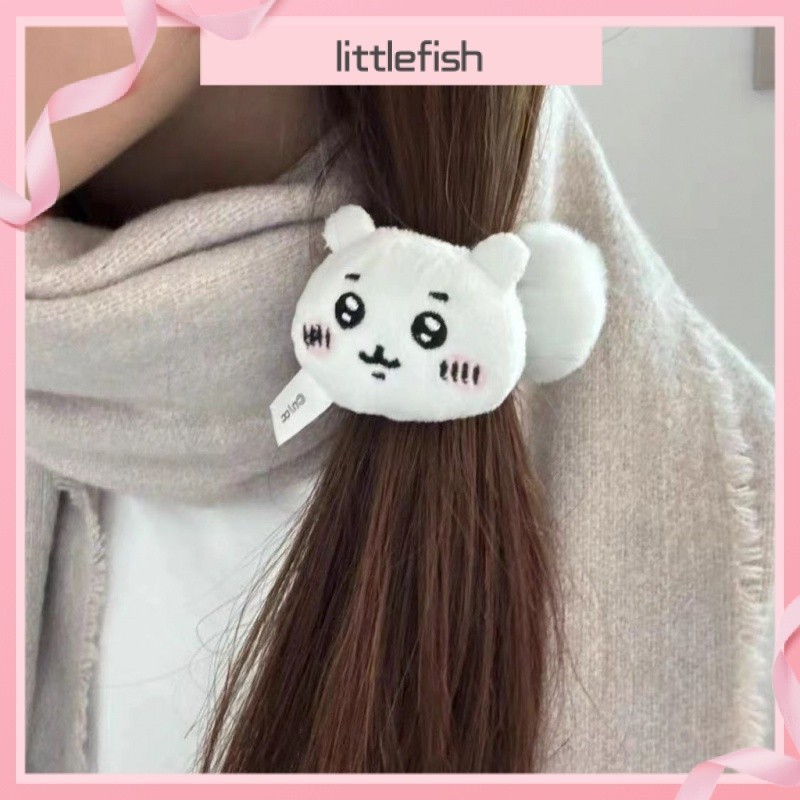 【Littlefish】新款伊卡chiikawa毛絨發繩髮圈可愛卡通小八學生少女甜美髮飾ins