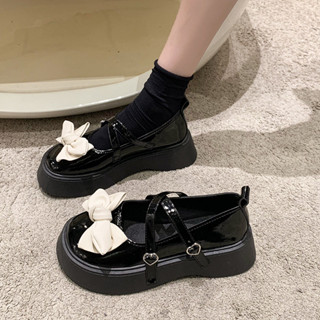 限時下殺🚀🚀✨日系 JK小皮鞋 學院風英倫風鬆糕厚底瑪麗珍單鞋女2025秋季新款蝴蝶結百搭一字扣樂福鞋