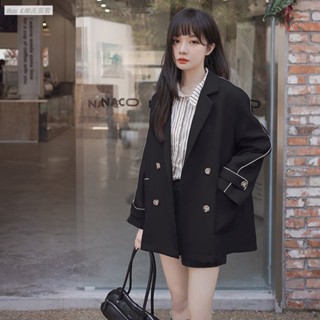 【HK潮流服裝】外套 Ins韓版黑色西裝外套風衣長版外套oversize春鞦穿搭寬鬆休閒外套大尺碼女裝 38