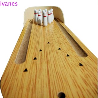 IVANES01桌上保齡球遊戲,木製的10個別針桌上型迷你保齡球遊戲套裝,親子教育小型的互動桌上遊戲