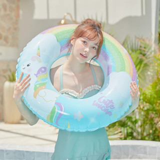 可愛獨角獸兒童游泳圈管充氣玩具游泳圈兒童成人泳池漂浮游泳圈沙灘泳池水上玩具