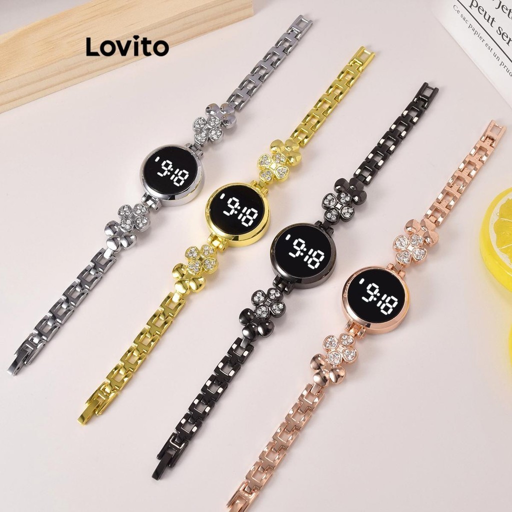 Lovito 休閒花卉水鑽女用電子手錶 LFA21099
