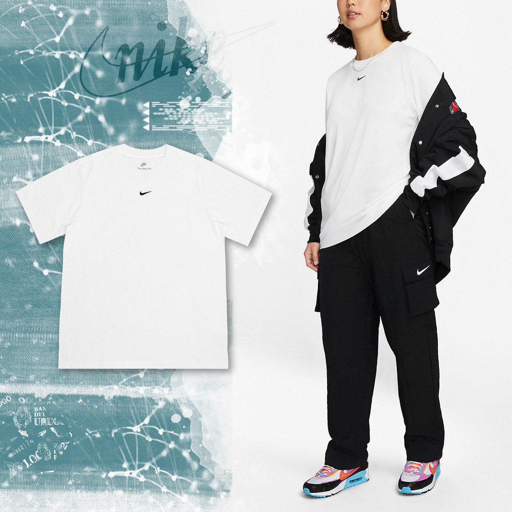 Nike 短袖 NSW 女款 白 短T 寬鬆 落肩 刺繡 小勾 經典款 基本 【ACS】 FD4150-100