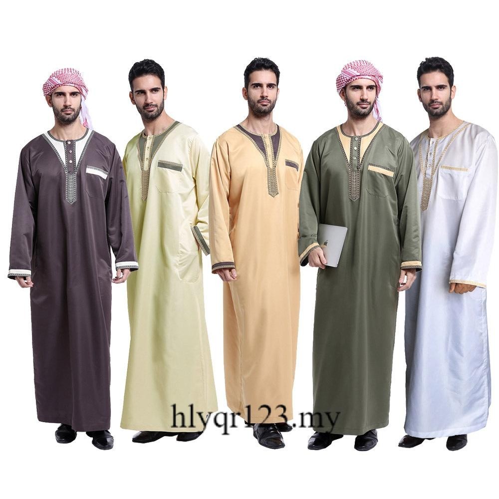 伊斯蘭服裝男長袍阿拉伯服裝卡夫坦穆斯林男摩洛哥休閒長裙條紋長袍中東民族服裝