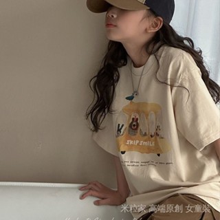 米粒家新款 韓國女童夏裝T恤兒童短袖上衣洋氣新款女大童寬鬆衣服春夏款童裝t
