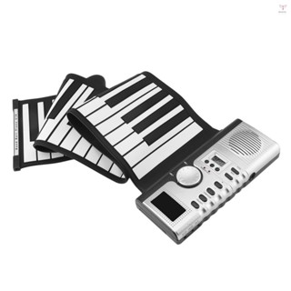 61 鍵捲起鋼琴鍵盤便攜式軟矽膠電子鋼琴帶內置揚聲器液晶顯示屏錄音 MIDI 功能兒童成人初學者