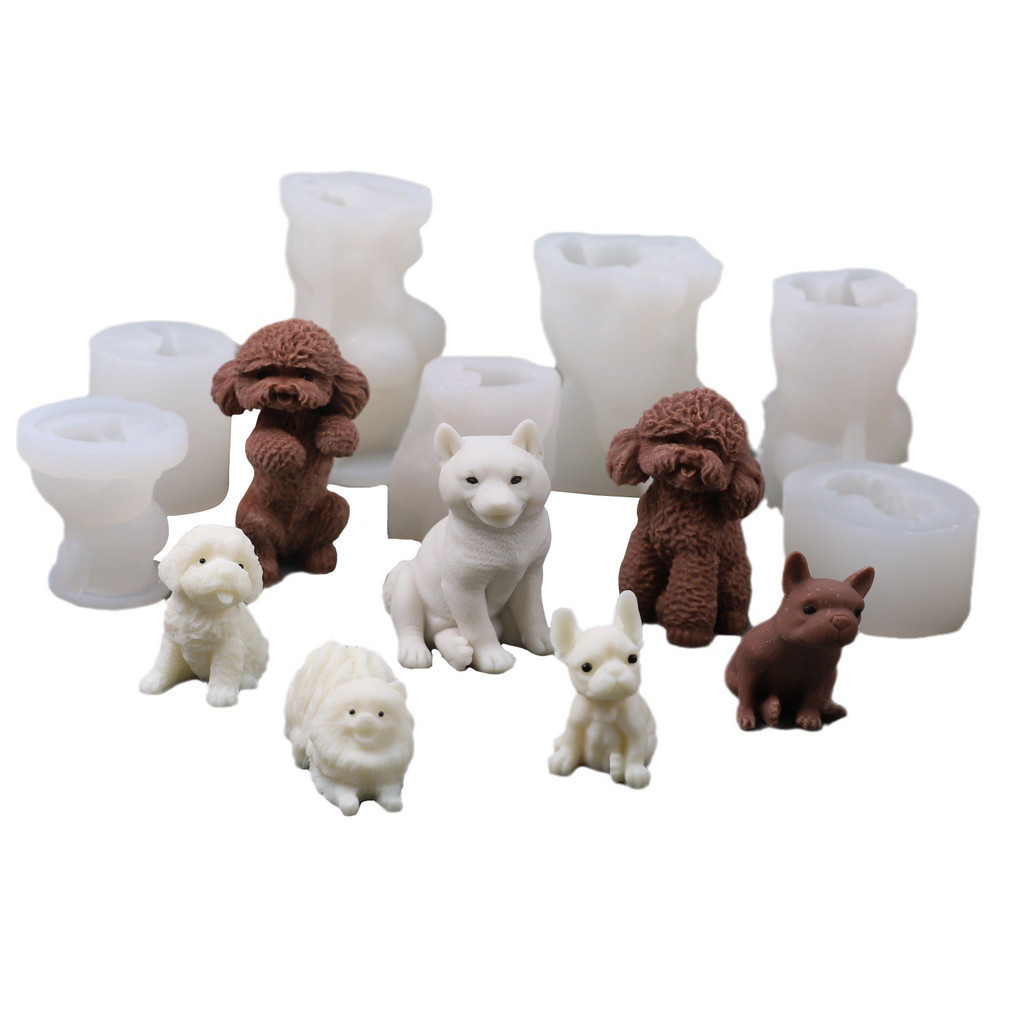 3d泰迪柴犬jarre Aero Bull Dog系列矽膠模具香薰蠟燭模具DIY擴散石膏動物裝飾模具巧克力蛋糕裝飾品模具