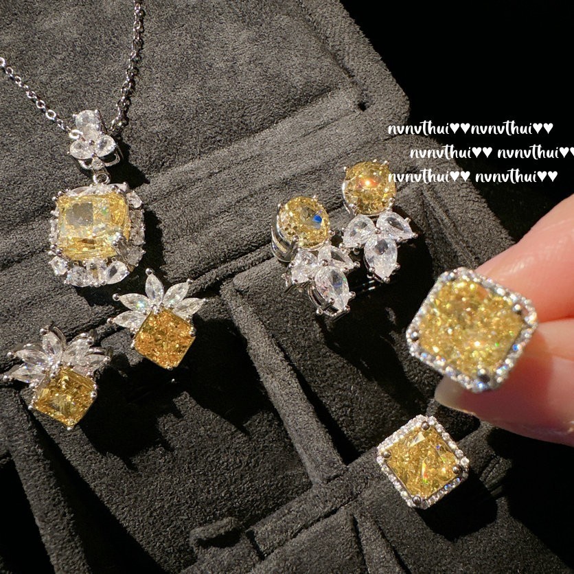 辛德瑞拉暮光黃寶石項鍊 富家千金 鍍18K金 鵝黃高碳鋯石冰花耳環
