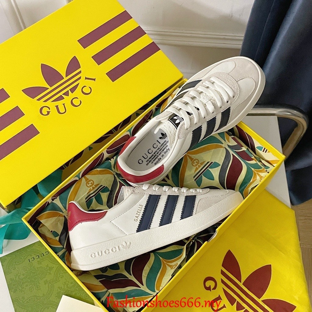 愛迪達 古馳 原創✔時尚新款 Adidas x Gucci Originals Gazelle 三葉草女士男士低幫運動鞋