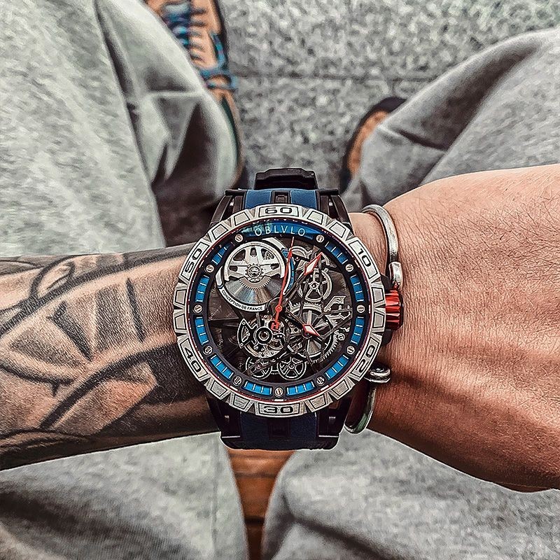 【專櫃】OBLVLO歐寶羅手錶男機械錶法國潮流十大品牌男士手錶鏤空個性男表
