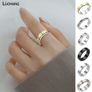 洛陽牡丹 男女款鈦鋼轉動戒指 不鏽鋼雙層旋轉戒指