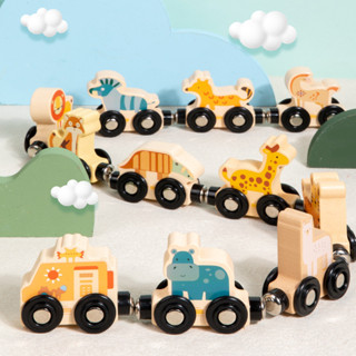11節動物數字汽車積木 拖拉火車認知玩具 啟蒙木製積木 早教益智玩具