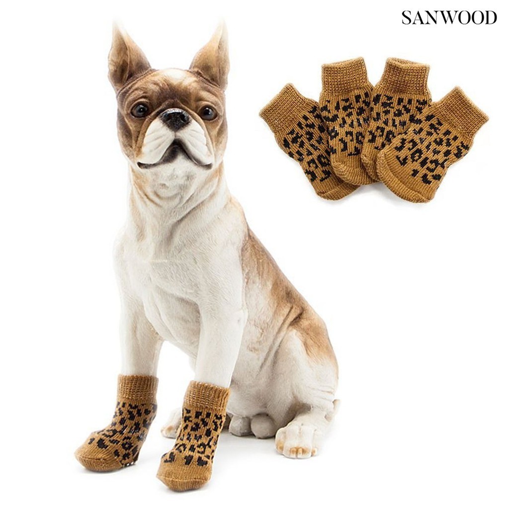 [SW.z] 4 件寵物襪保暖柔軟舒適狗襪耐用防滑冬季寵物爪保護寵物用品