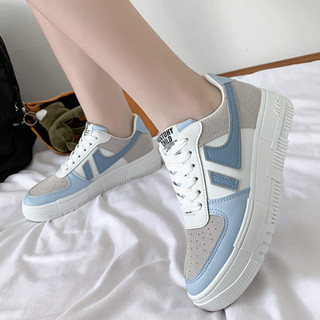 女式夏季藍色運動鞋韓國時尚休閒運動鞋大碼 36-42