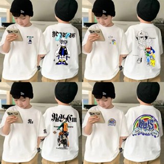 Soffny 兒童短袖 T 恤 2-14 歲韓版酷雙印花夏季卡通 T 恤夏季男嬰女童純棉上衣可愛襯衫 Polo