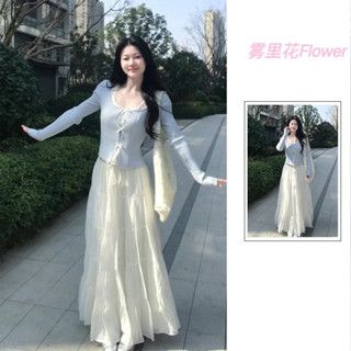 現貨快髮套裝洋裝【4615人收藏】春夏秋新款韓系溫柔風甜美假兩件上衣小外套高腰半身裙兩件套套裝
