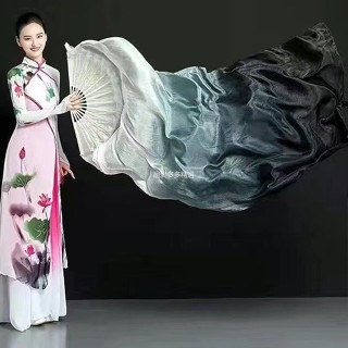 臺灣出貨 新款色中國風跳舞扇舞蹈扇秧歌淺色漸變長綢扇古典舞高檔舞蹈兒童 古典舞扇子 舞蹈扇 摺扇 古風扇子秧歌扇子WD