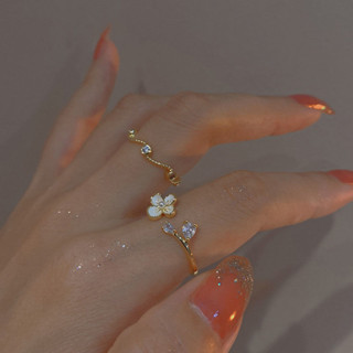 Gentle Flower Ring 女士珍珠鋯石 2023 High-Pretty 韓國百搭戒指食指戒指韓國女珍珠鋯石