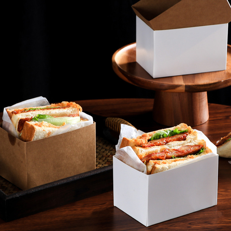 【現貨】【三明治包裝盒】ins 網紅 三明包裝紙 厚蛋吐司麵包打包早餐打包盒子 漢堡油紙託 紙盒