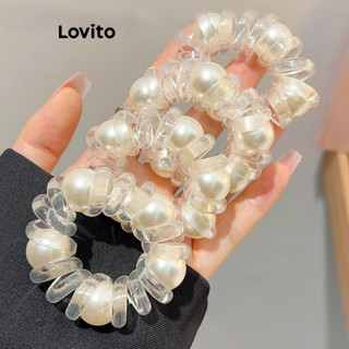 Lovito 女士優雅素色珍珠電話線髮帶 LFA28194
