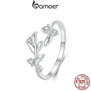 Bamoer 925 純銀戒指葉子設計精美時尚首飾禮物女士