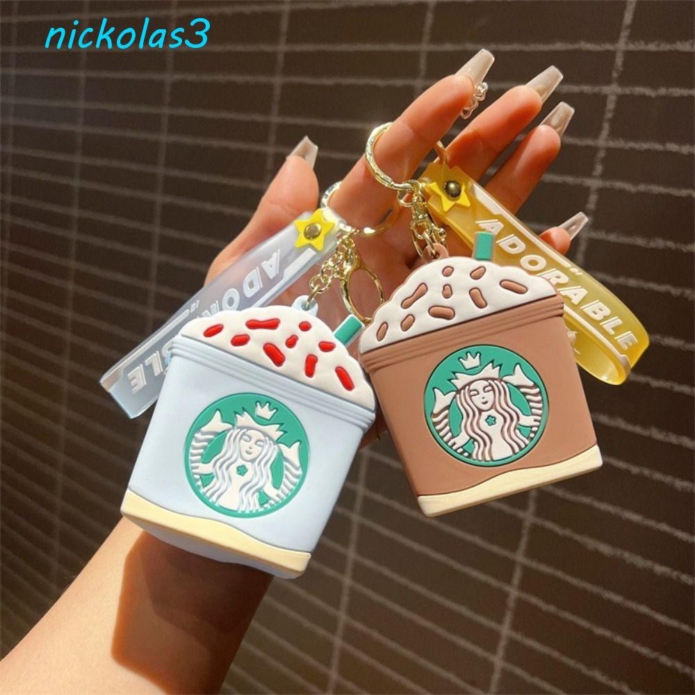 NICKOLAS星巴克鑰匙鏈,咖啡杯卡通鑰匙夾硅膠零錢包,搞笑小收納袋包包裝飾PVC鑰匙扣男孩