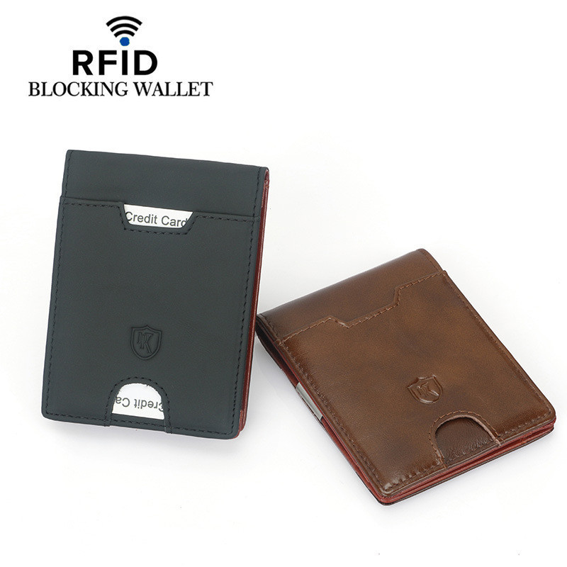 RFID男士頭層牛皮美金夾錢包 牛皮卡包錢夾