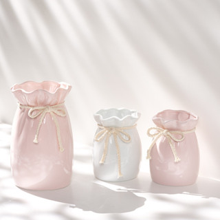 北歐創意福袋花瓶裝飾乾花粉色桌面客廳現代插花擺件花瓶