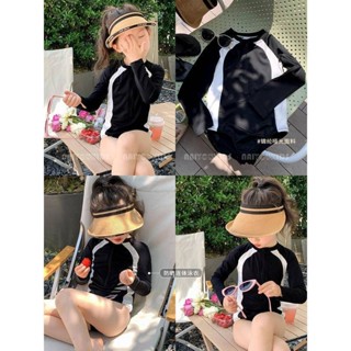 ✨Smile Kids✨兒童泳衣 臺灣出貨 女童泳衣兒童2024新款夏季寶寶長袖速幹防曬連體游泳服專業游泳衣