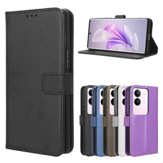 適用vivo V29 5G手機殼S17手機皮套S17 Pro鑽石紋插卡掛繩翻蓋殼