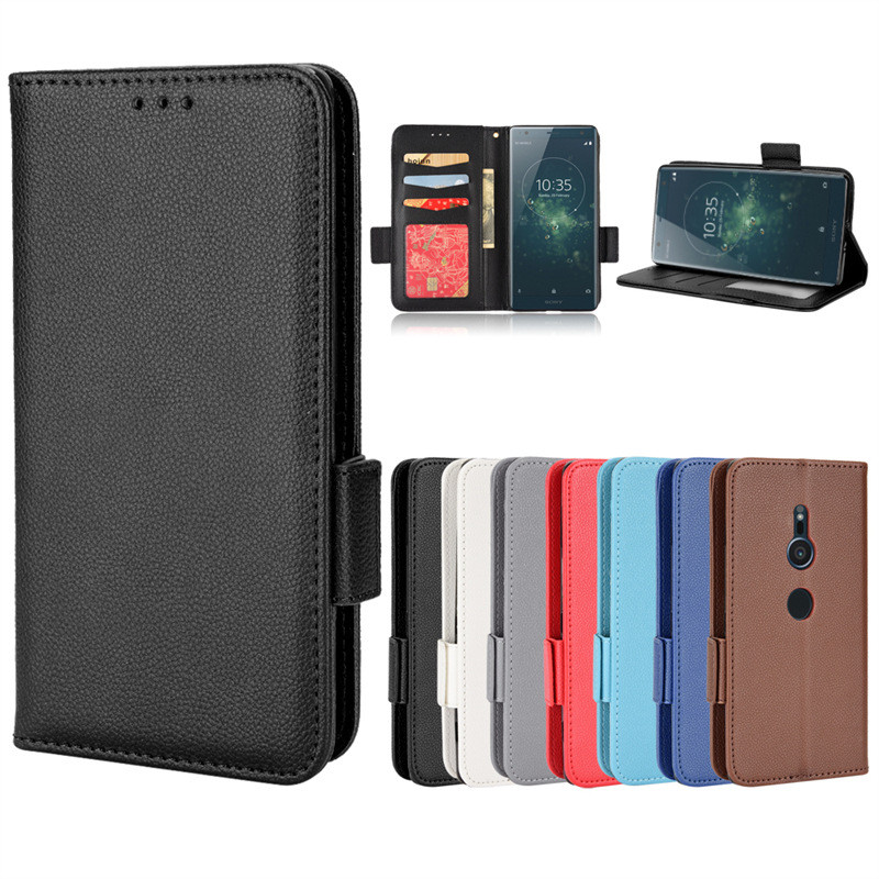 ✅台灣現貨✅適用索尼 SONY Xperia XZ2皮套翻蓋插卡 索尼xz2 保護套側扣荔枝紋書本式 防摔手機殼保護套