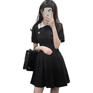 【HOT 本舖】 春夏季赫本風小個子法式收腰顯瘦氣質短袖少女學生Polo連衣裙子女