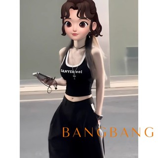 ✨BANGBANG✨美式撞色黑色字母運動背心夏季辣妹外穿修身複古吊帶短款無袖上衣 1LEE
