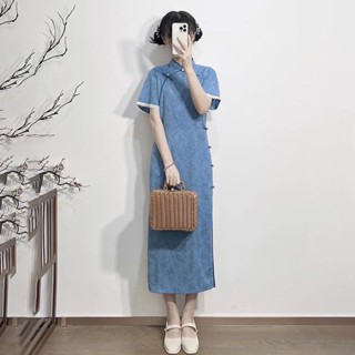 民國風復古新中式藍色旗袍改良藍色小個子年輕少女款洋裝民國風復古新中式藍色旗袍改良藍色小個子年輕少女款洋裝3.30