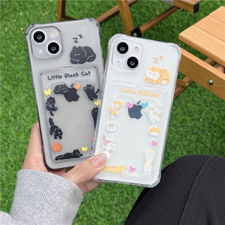 卡通 貓咪 插卡 手機殼 適用於iPhone 15 14 13 12 11 Pro Max卡通 全包 卡片收納 防摔殼