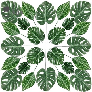 80片4種帶莖棕櫚葉人造龜背竹葉熱帶植物仿真樹葉裝飾