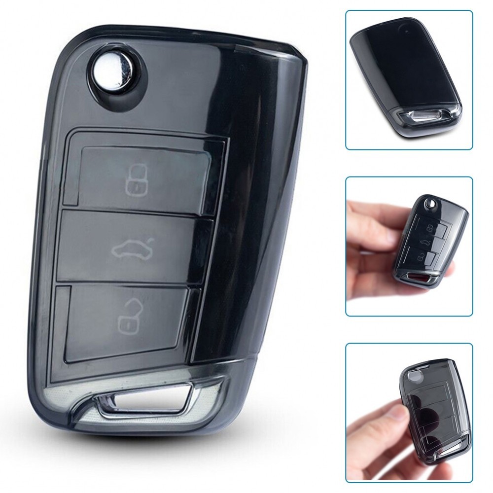 適用於 Golf/Golf R MK7 2015-2021 黑色透明鑰匙扣保護套