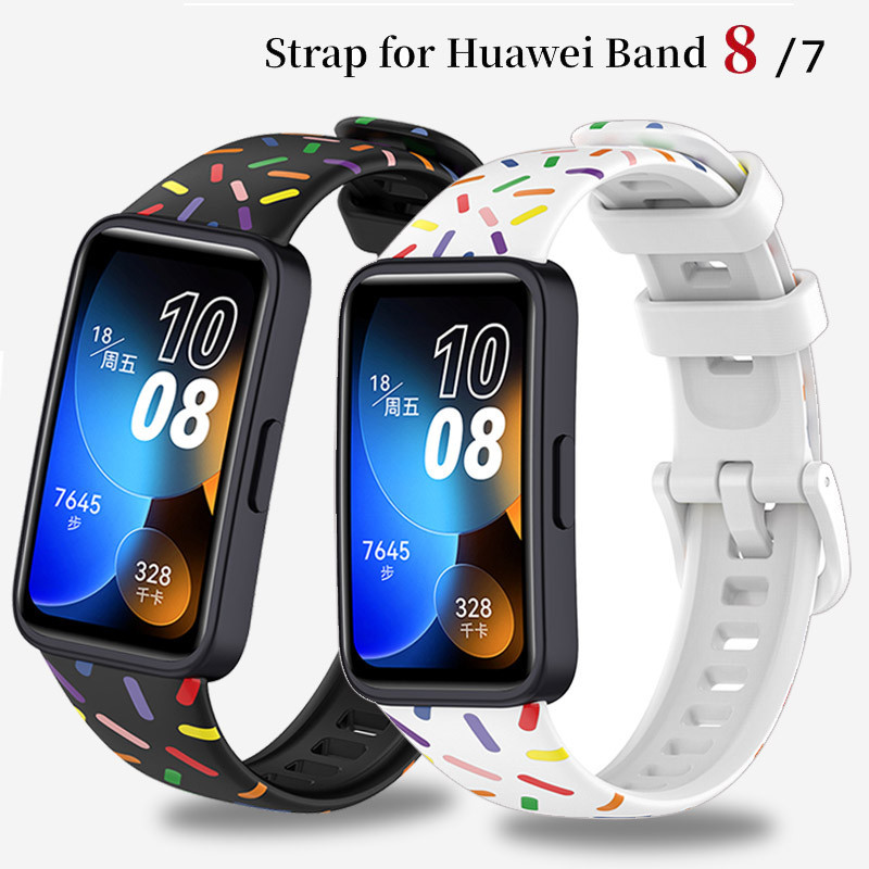 Rainbow 矽膠錶帶適用於華為 Band 8 7 矽膠智能手錶替換腕帶手鍊適用於華為 Band 8 7 Print