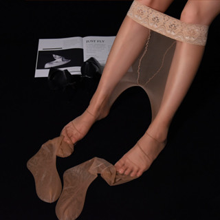 蕾絲邊0D絲襪超薄一線襠女夏季隱形無痕連褲襪灰色透明開檔襪子