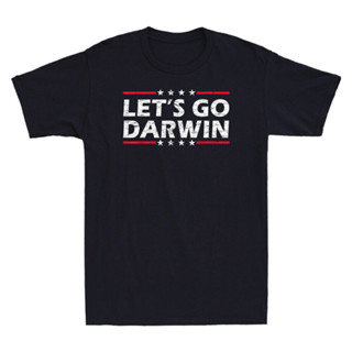 Lets Go Darwin 襯衫搞笑諷刺 Let'S Go Darwin 復古男士 T 恤黑色